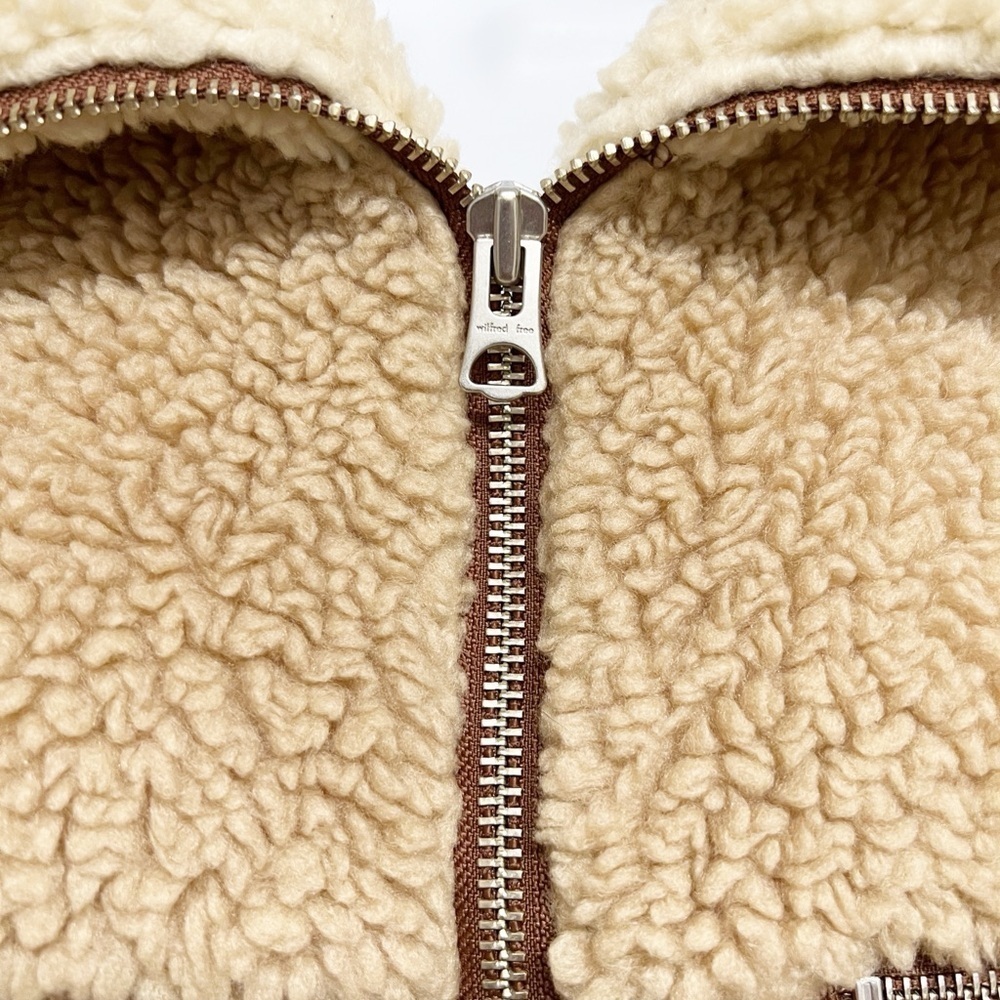 Aritzia Wildred Free Womens Multicolor Brown Tan Teddy Bear Zip Up Bomber Jacket - Picture 8 of 11